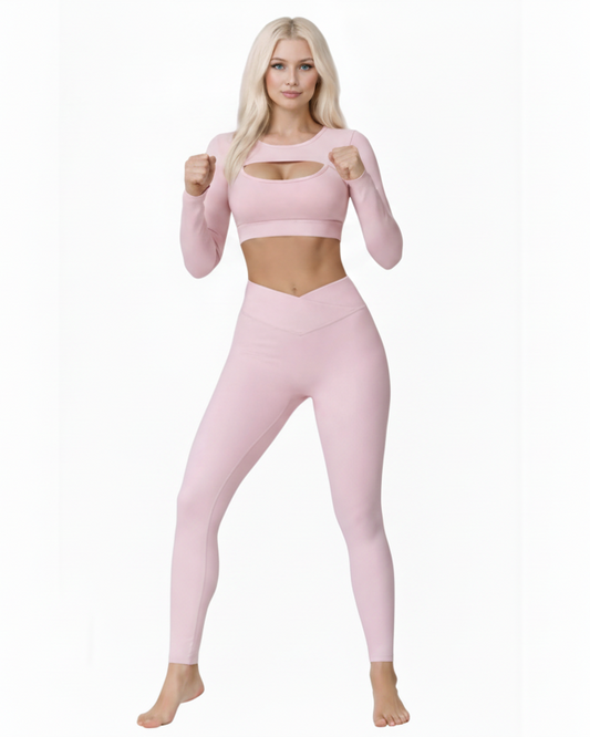 טופ שרוול ארוך פתח + טייץ צמוד בגזרת V גבוהה