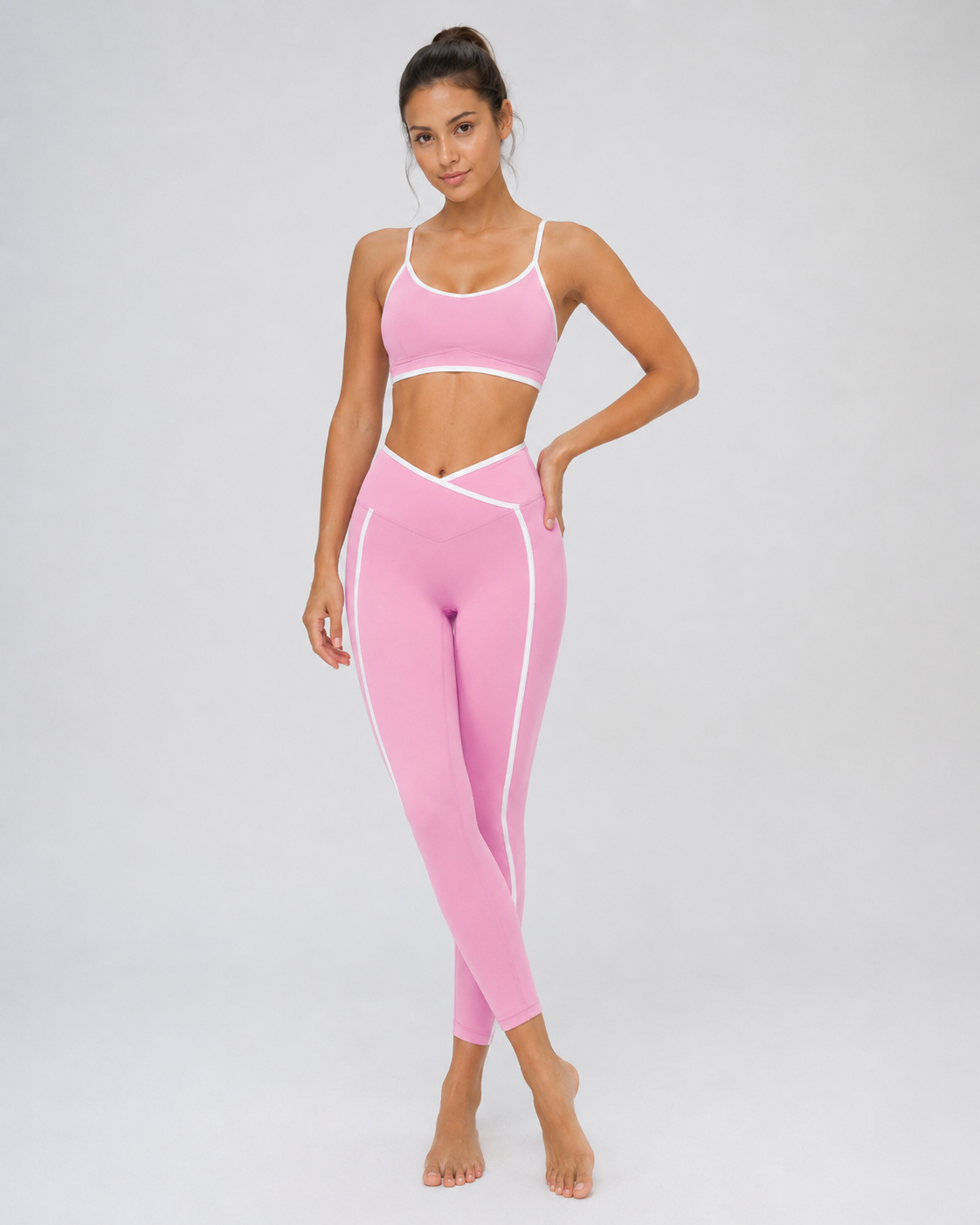 Contrast Cross-Waist Leggings