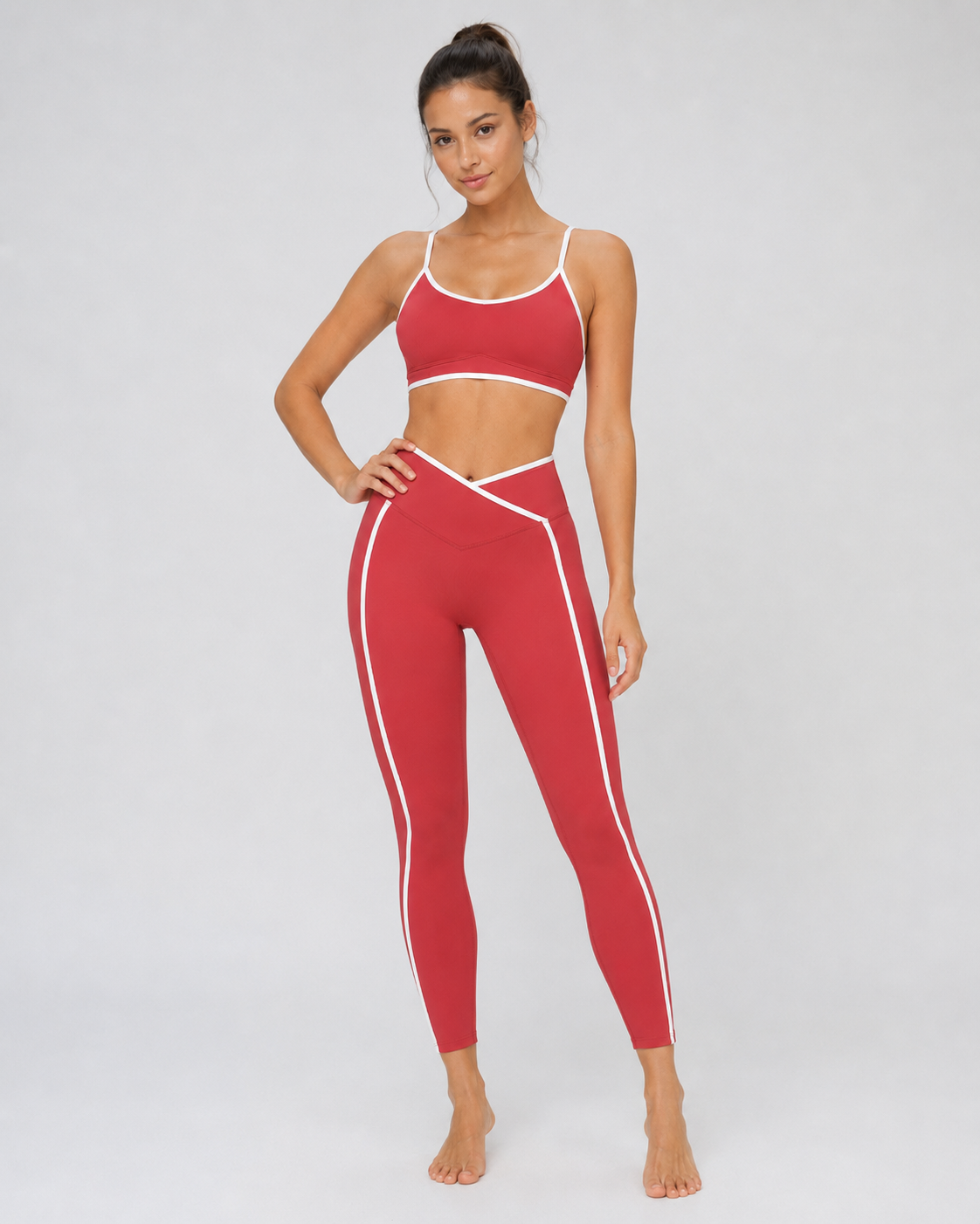 Contrast Cross-Waist Leggings