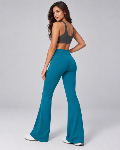 Brushed Flare Pants - women's brushed high-waisted flare pants, styled look 3 | NIMORA