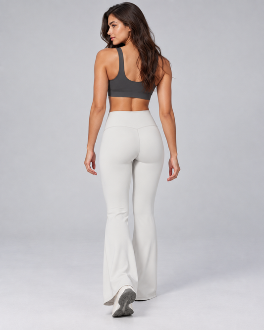 Brushed Flare Pants - women's brushed high-waisted flare pants, styled look 1 | NIMORA