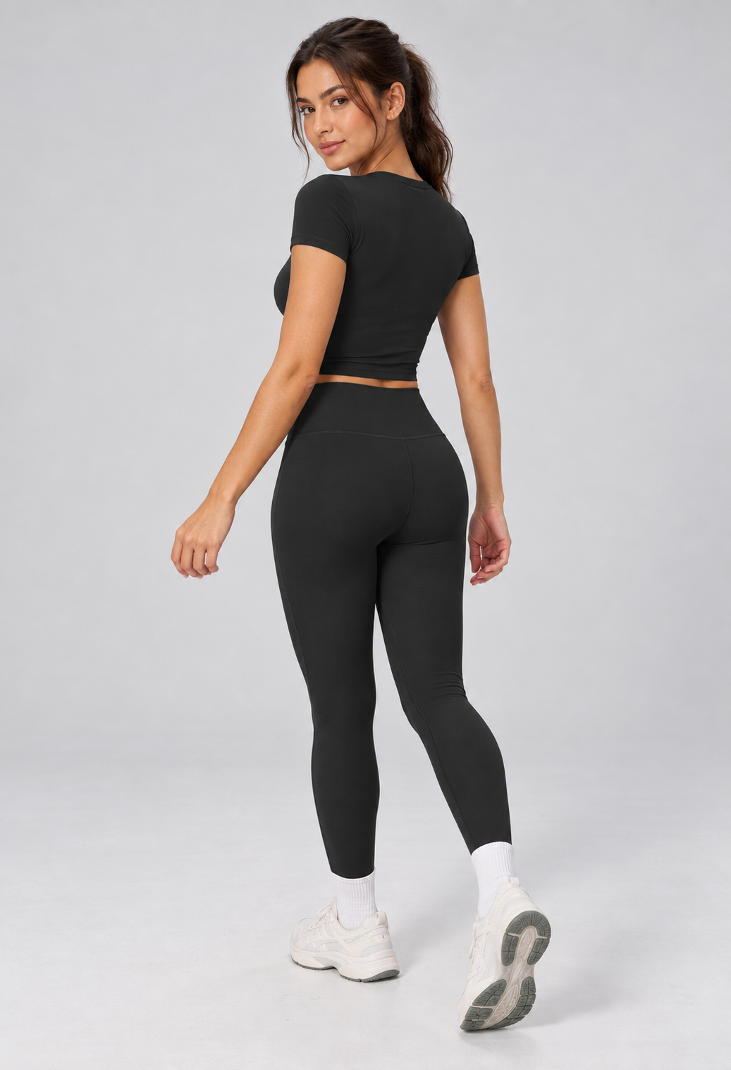 Brushed Fitted Tee - women's brushed fitted workout tee, styled look 2 | NIMORA