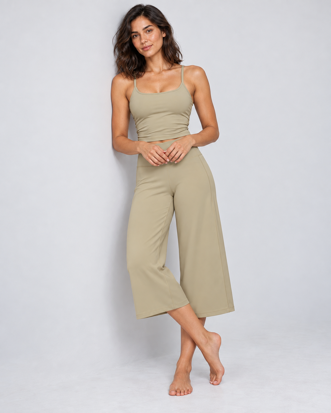 Cloud Soft Wide-Leg Crops - women's cloud-soft wide-leg cropped pants in Khaki Beige | NIMORA