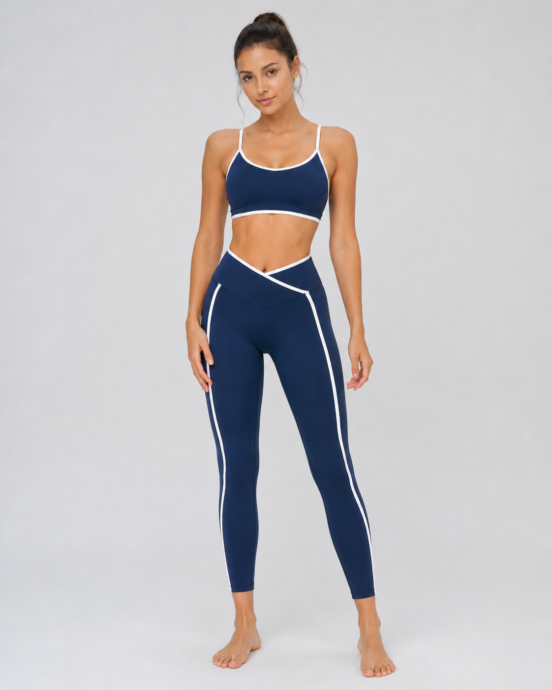Contrast Cross-Waist Leggings