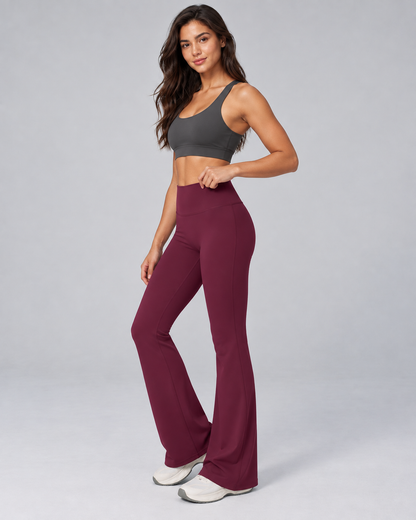 Brushed Flare Pants - women's brushed high-waisted flare pants, styled look 5 | NIMORA