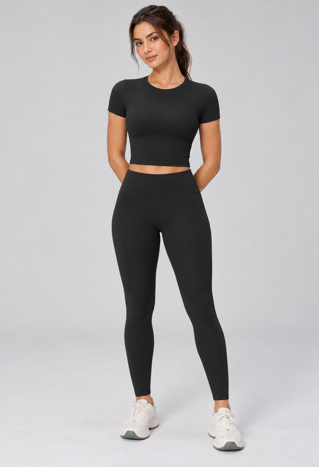 Brushed Fitted Tee - women's brushed fitted workout tee in Black | NIMORA