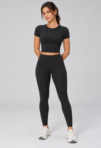 Brushed Fitted Tee - women's brushed fitted workout tee in Black | NIMORA