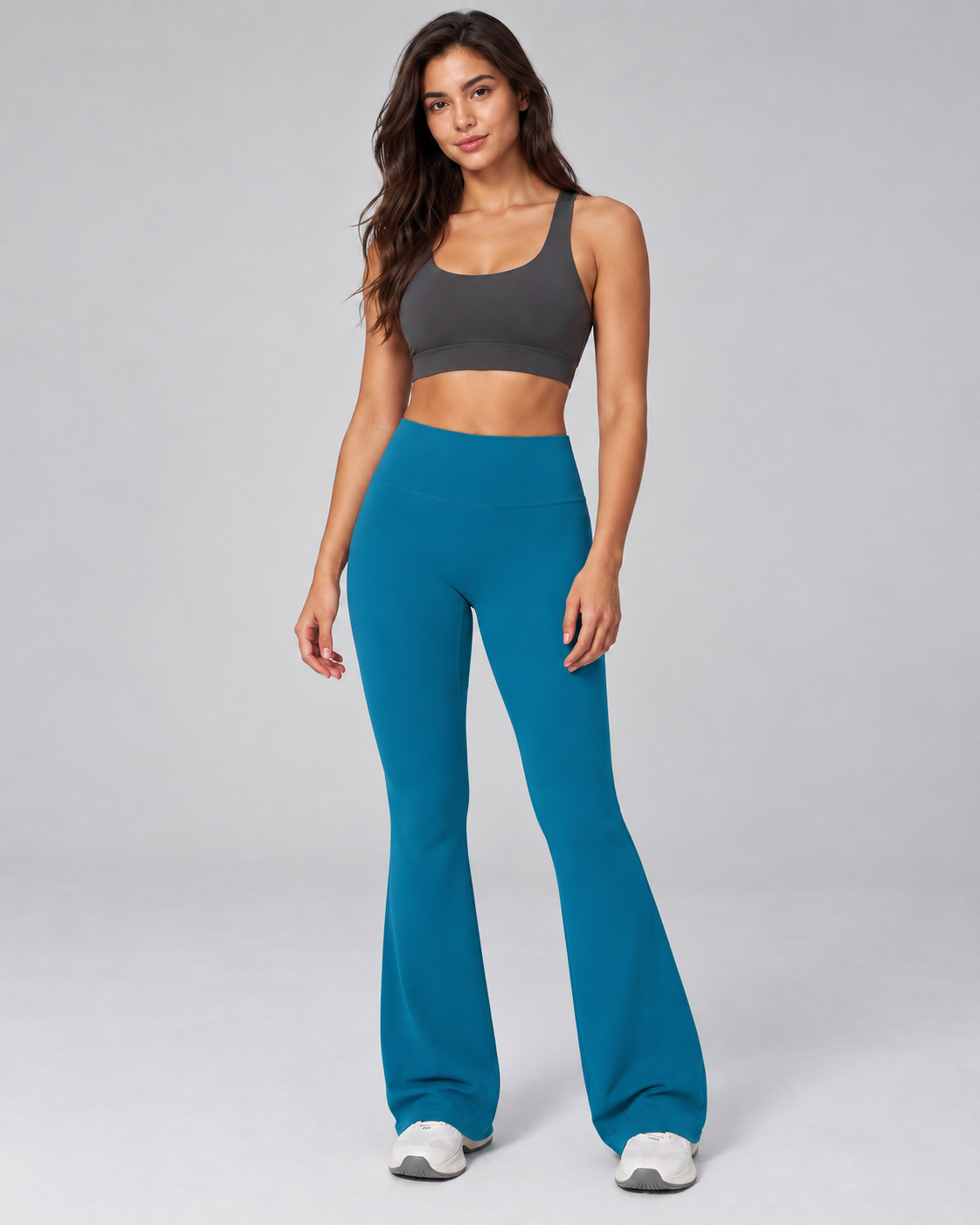 Brushed Flare Pants - women's brushed high-waisted flare pants in Peacock Blue | NIMORA