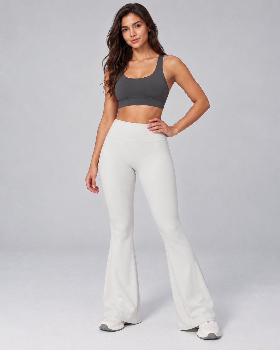Brushed Flare Pants - women's brushed high-waisted flare pants in Pearl Gray | NIMORA