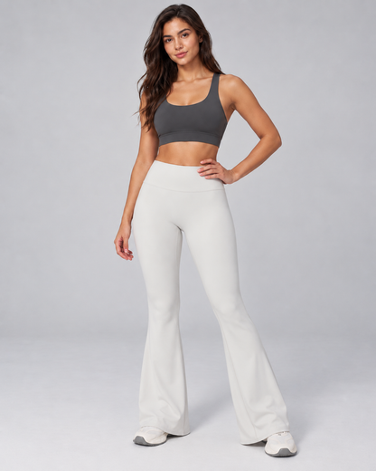 Brushed Flare Pants - women's brushed high-waisted flare pants in Pearl Gray | NIMORA