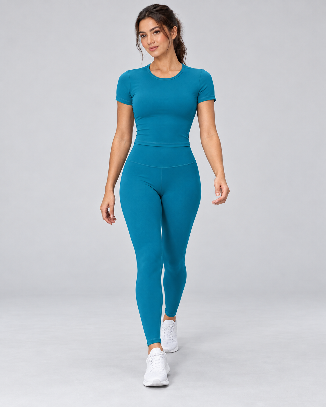 Brushed Fitted Tee - women's brushed fitted workout tee in Peacock Blue | NIMORA
