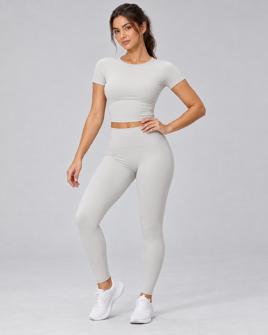 Brushed Fitted Tee - women's brushed fitted workout tee, styled look 1 | NIMORA