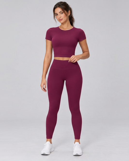 Brushed Fitted Tee - women's brushed fitted workout tee in Garnet | NIMORA