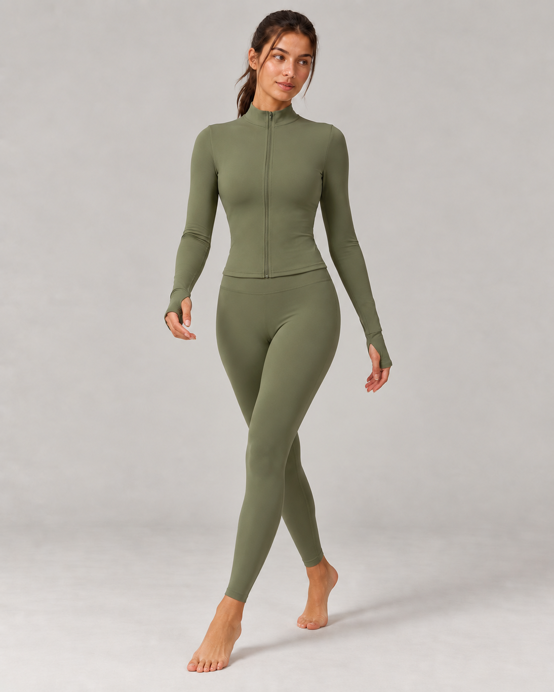 Sculpt Zip Long-Sleeve Top - women's full-zip long-sleeve training top in Army Green | NIMORA
