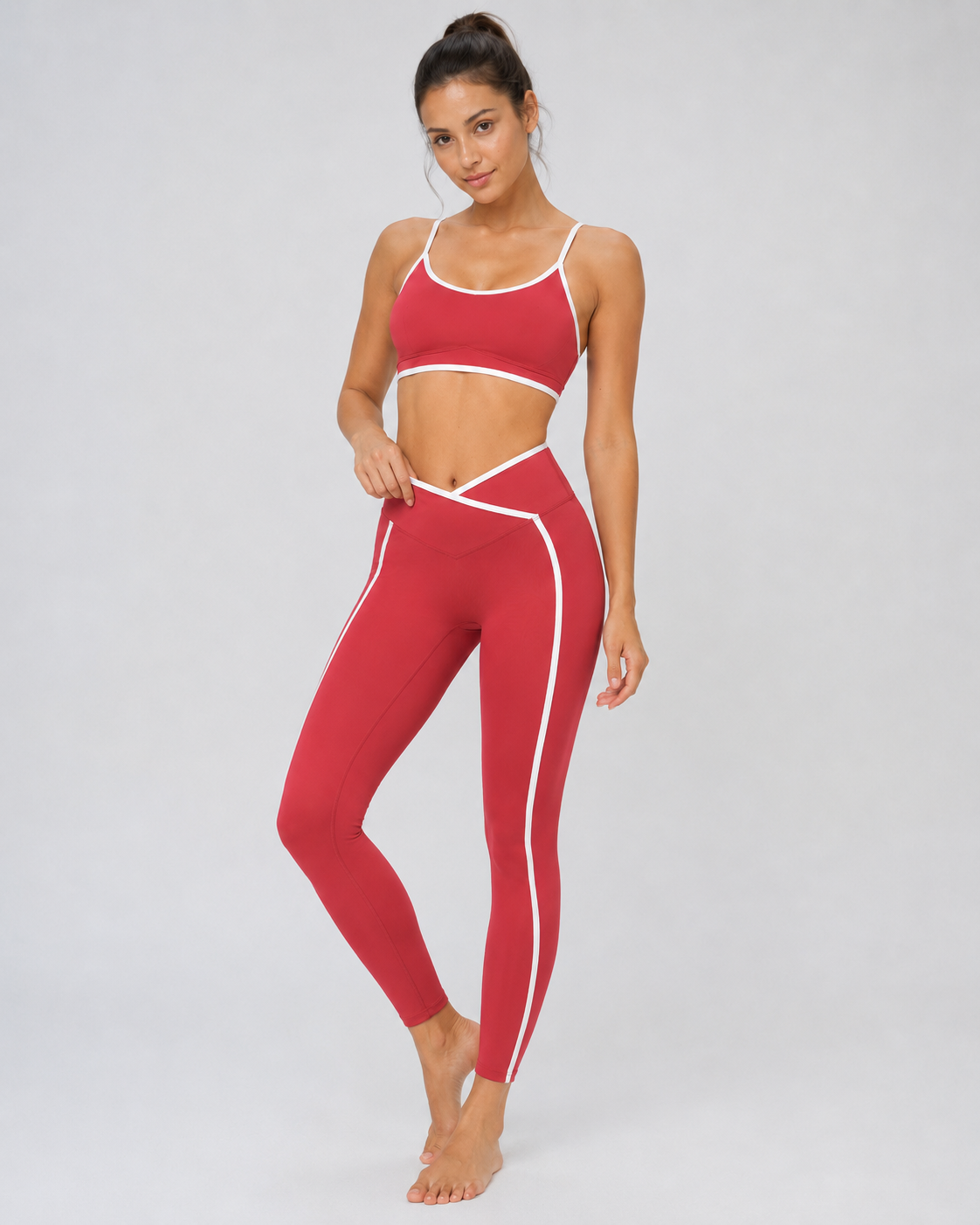 Contrast Cross-Waist Leggings
