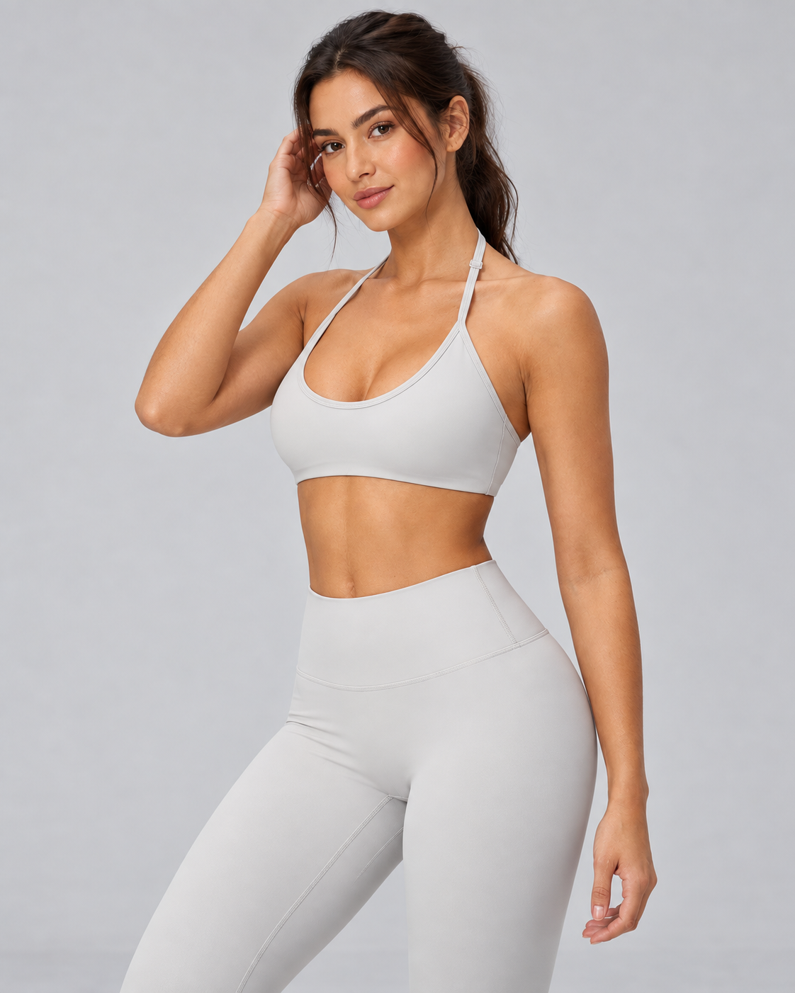 Brushed Halter Sports Bra - women's brushed halter sports bra, styled look 4 | NIMORA