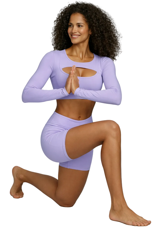 טופ ספורט ארוך חלון + טייץ קצר מחטב