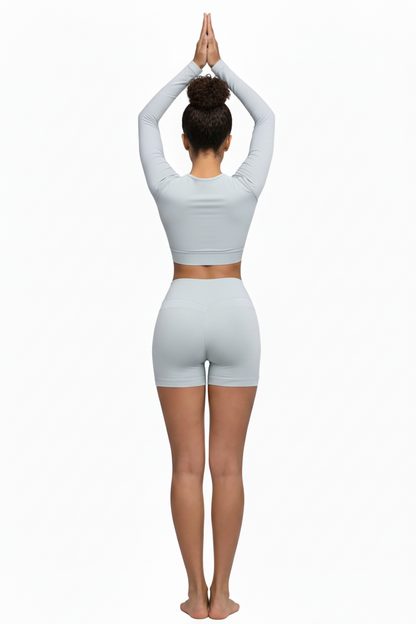 טופ ספורט ארוך חלון + טייץ קצר מחטב