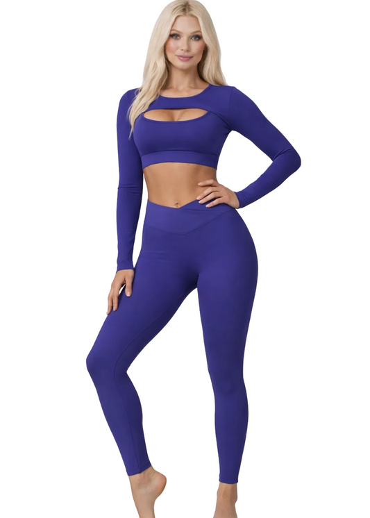 טופ  שרוול ארוך פתח + טייץ צמוד בגזרת V גבוהה