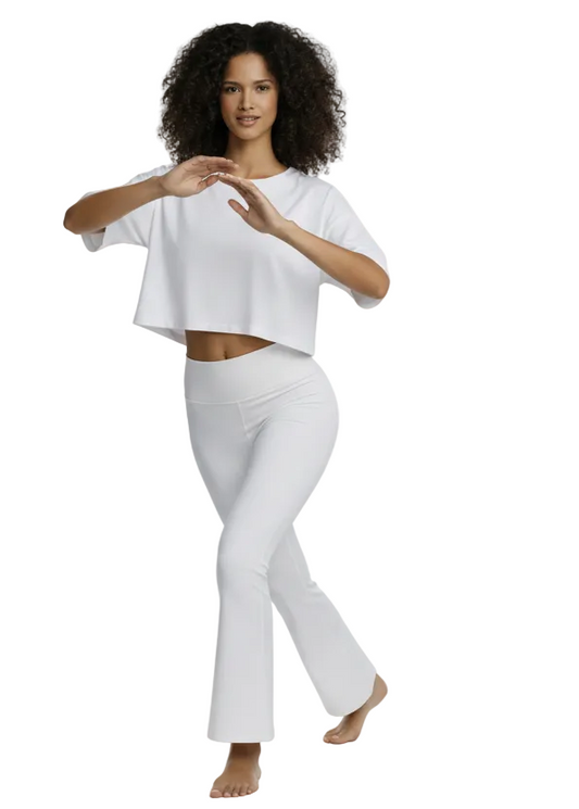 טופ יוגה נשים שרוול קצר בגזרה רפויה