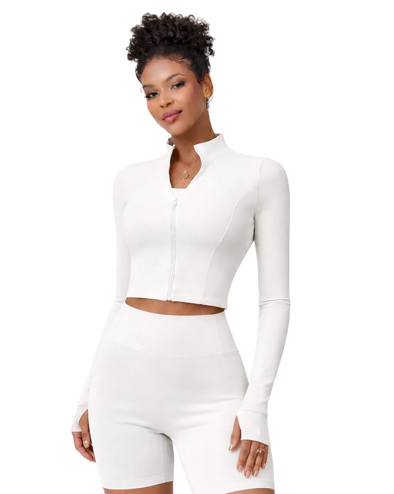 עליונית ספורט לנשים עם רוכסן וצווארון גבוה