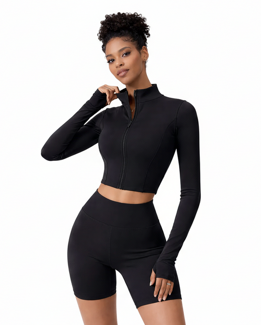 עליונית ספורט לנשים עם רוכסן וצווארון גבוה