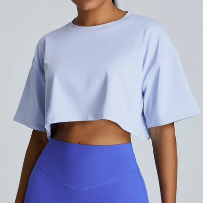 טופ יוגה נשים שרוול קצר בגזרה רפויה