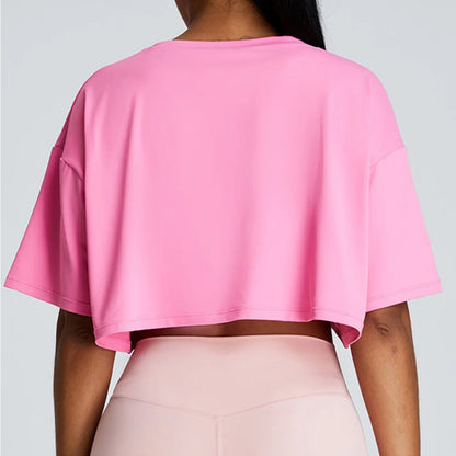 טופ יוגה נשים שרוול קצר בגזרה רפויה