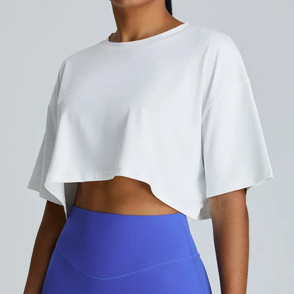 טופ יוגה נשים שרוול קצר בגזרה רפויה