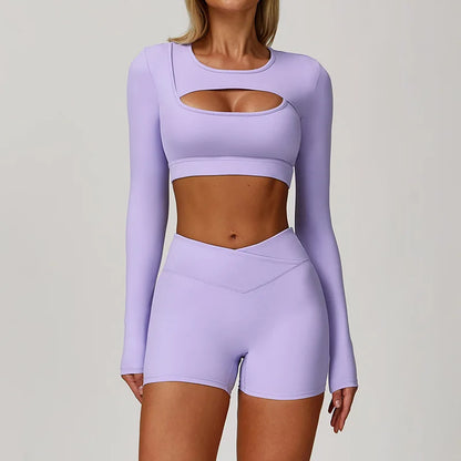 טופ ספורט ארוך חלון + טייץ קצר מחטב