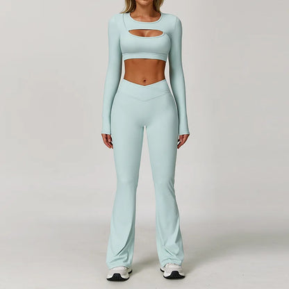 טופ  שרוול ארוך פתח + טייץ פדלפון בגזרת V גבוהה