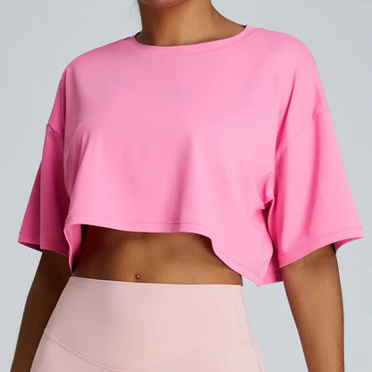 טופ יוגה נשים שרוול קצר בגזרה רפויה